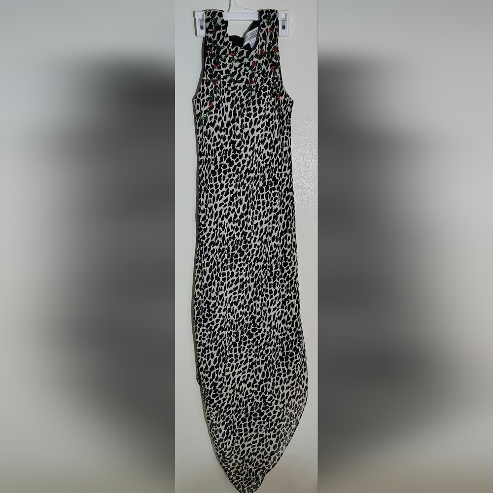 Jessica Howard Asymmetrical Leopard Print Flower Beaded Maxi